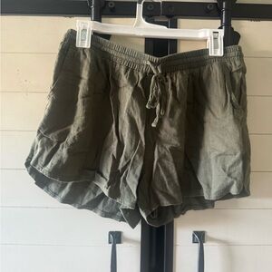 Universal Thread Olive Green Drawstring Linen-Blend Athletic Shorts